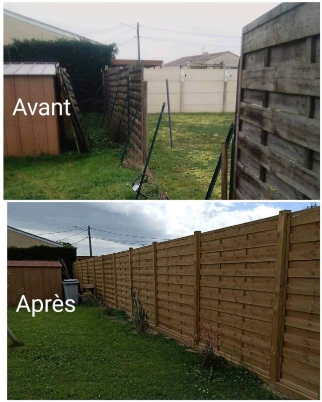 Pose de clôture avant/après